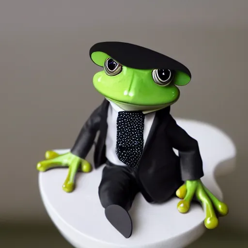 Image similar to frog wearing a black tie suit