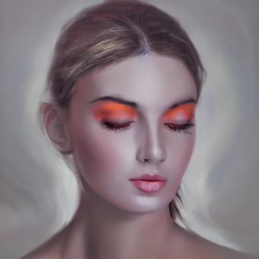 Image similar to medical heating eye bag, in the glamour style, oil painting, high definition, airbrush,