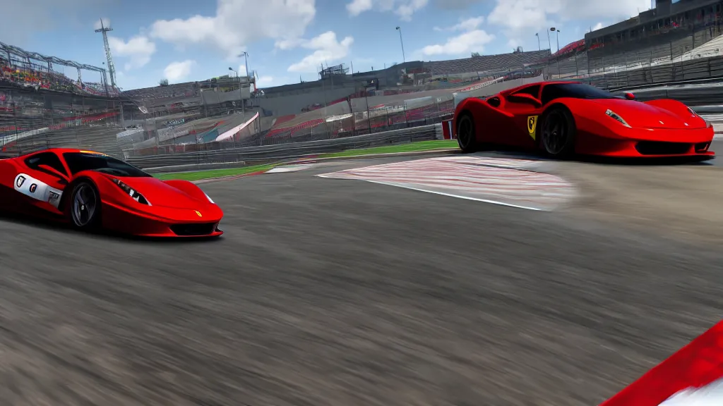 Image similar to forza motorsport screenshot of a ferrari on a racetrack