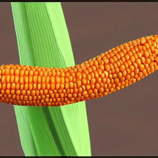 Prompt: a beautiful hyperrealistic render of a candycorn cob made of growing on a corn stalk