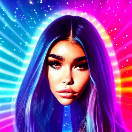 Image similar to madison beer a an intergalactic popstar dancing on a planet, render, blender render, unity render, 4 k wallpaper, art station trending, artstation 4 k coherent, coherent, 4 k, detailed, hyperdetailed, artifact - free, completely coherent, sharp, madison beer