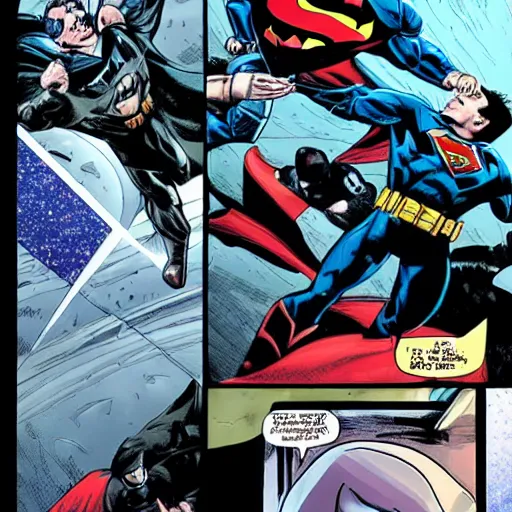 Prompt: batman killing superman in space