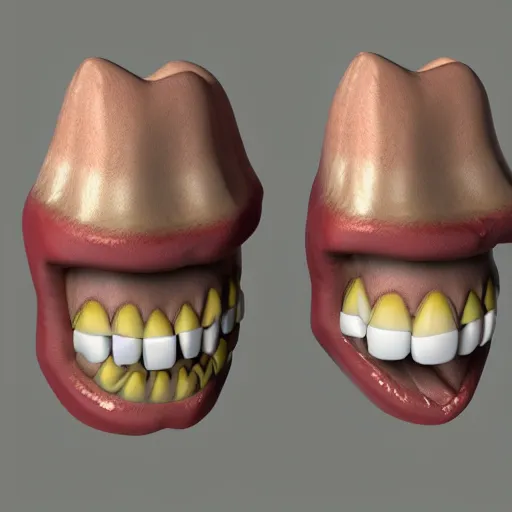 Image similar to poorly rendered 3 d set of teeth