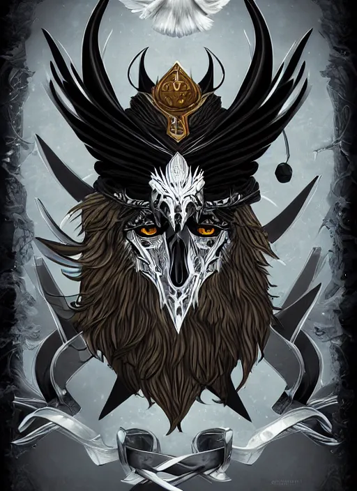 Image similar to raven warlock, wind magic, exquisite details, black beard, white background, by studio muti