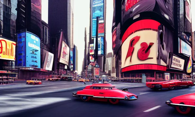 Prompt: vintage cars in times square, grand theft auto, photorealistic hyperdetailed 3 d matte painting, hyperrealistic, cinematic, unrealengine octane render,