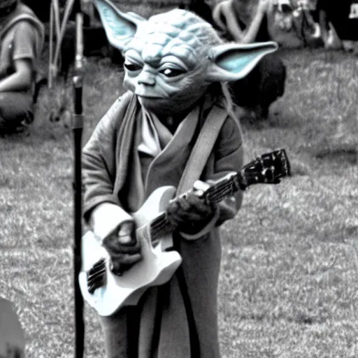 Image similar to yoda performing at woodstock