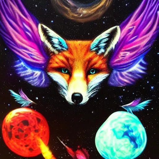 Prompt: a realistic blacklight black velvet painting of an avatar of an awesome foxfolk mage with a fox skull face, hummingbird feathers for fur, themed around death and astronomy, in the style of dnd beyond avatar portraits, beautiful, artistic, elegant, lens flare, magical, lens flare, nature, realism, stylized, art by jeff easley