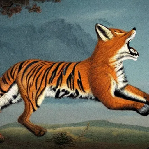 Prompt: 'a fox riding on a tiger'