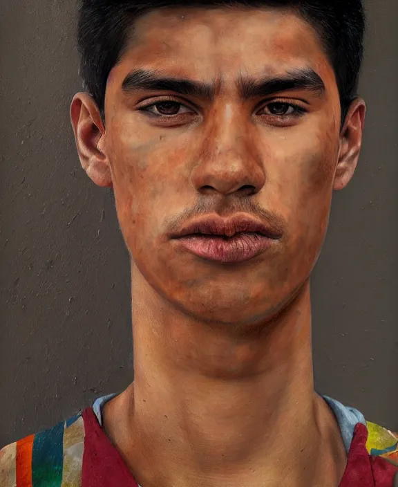 Image similar to heroic portrait of a mexican young man. art by denys tsiperko and bogdan rezunenko, hyperrealism