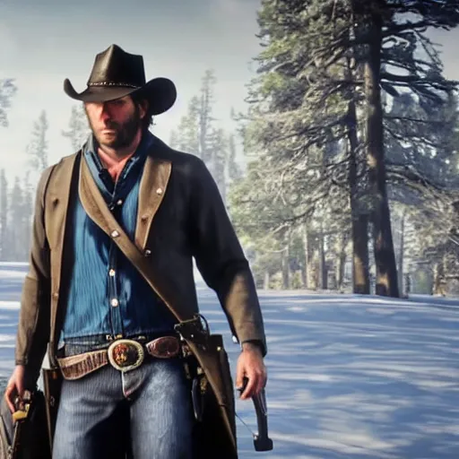 Image similar to arthur morgan from red dead redemption 2 driving a car realistic