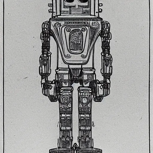 Prompt: robot, drawn by mucha