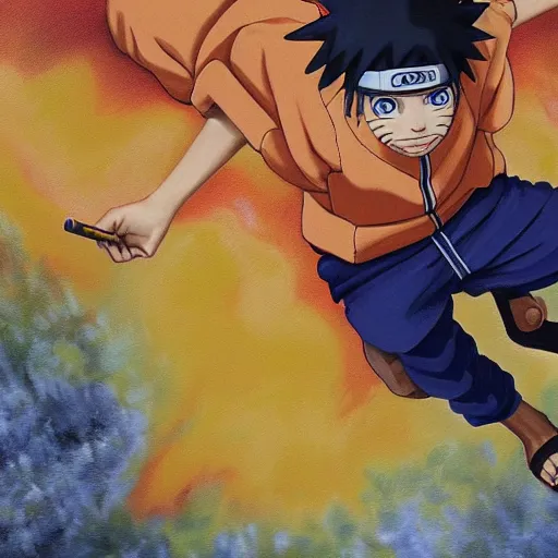 Image similar to a highly detailed painting of naruto playing free fire and he loses