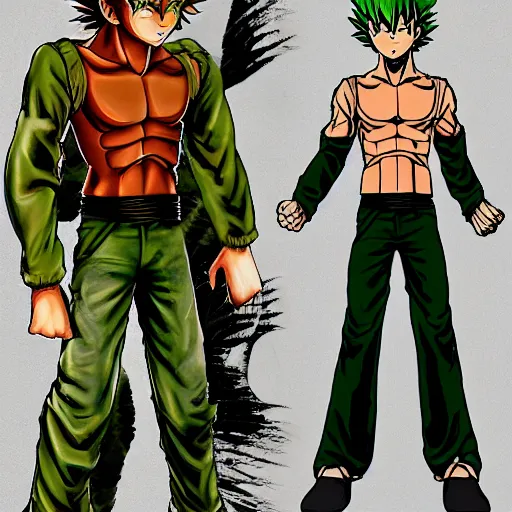 Image similar to Shaggy Rogers dressed like punk/martial artist (as a super sayian) in the style of akira toriyama/Hirohiko Araki trending on artstation deviantart Pinterest detailed realistic High Resolution HD 8k