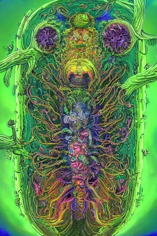 Image similar to creature sushi roots cactus elemental flush of force nature micro world fluo light deepdream a wild amazing steampunk baroque ancient alien creature, intricate detail, colorful digital painting radiating a glowing aura global illumination ray tracing