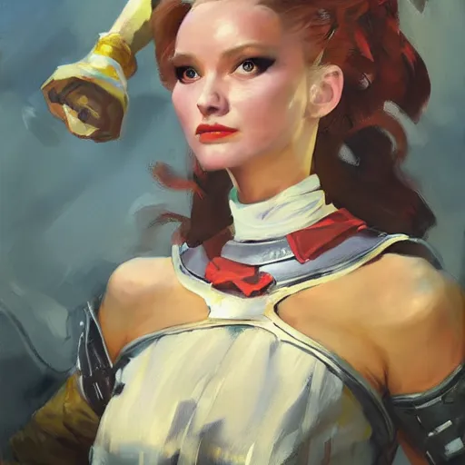 Image similar to greg manchess portrait painting of partially armored alice from alice in wonderland as overwatch character, medium shot, asymmetrical, profile picture, organic painting, sunny day, matte painting, bold shapes, hard edges, street art, trending on artstation, by huang guangjian, gil elvgren, ruan jia, randy vargas, greg rutkowski