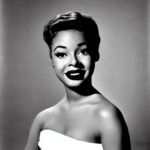 Image similar to black and white photo of a beautiful and elegant 1 9 5 8 young black actress