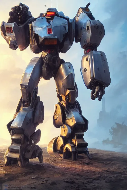 Image similar to mechwarrior 5 : mercenaries mech megaman transformer robot boss tank engine game octane render, 4 k, hd 2 0 2 2 3 d cgi rtx hdr style chrome reflexion glow fanart, global illumination ray tracing hdr fanart arstation by ian pesty by jesper ejsing pixar and disney unreal zbrush central hardmesh