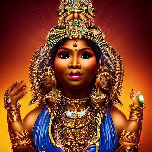 Prompt: nicki minaj as a fertility goddess, hinduism, statue, ultra realistic, intricate, epic lighting, futuristic, 8 k resolution