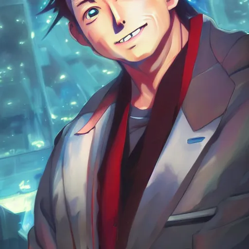 Image similar to anime portrait of elon musk as an anime boy by Stanley Artgerm Lau, WLOP, Rossdraws, James Jean, Andrei Riabovitchev, Marc Simonetti, and Sakimichan, trending on artstation