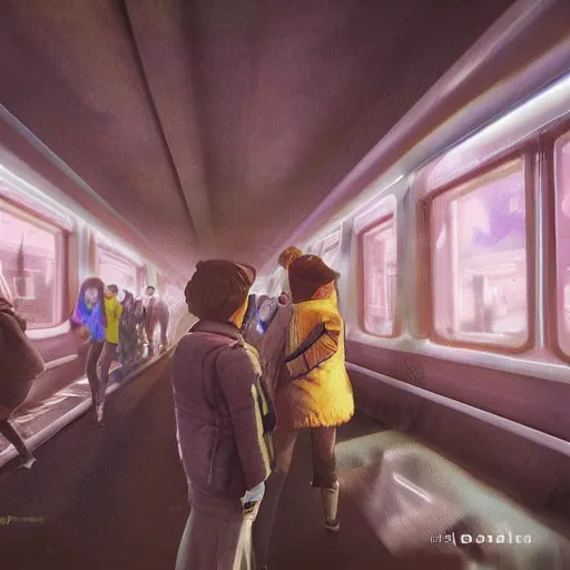 Prompt: fight between grandmas in the train moscow-ryazan, cyberpunk, neon, concept art