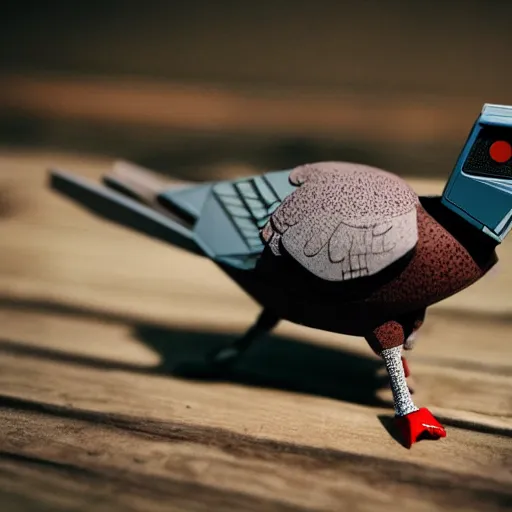 Prompt: bionic!!!!!! robot carrier pigeon!!!!!!!!!!!!! usb flying!!!!!!! photo photography shallow depth of field soft focus