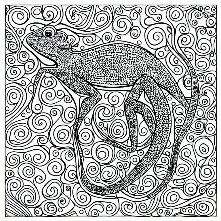 Prompt: chameleon, ornaments, fractal, ink drawing, line art, colouring page, vector art