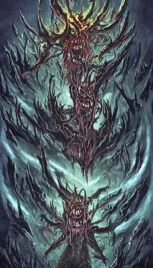 Prompt: a storm vortex made of many demonic eyes and teeth, from magic the gathering