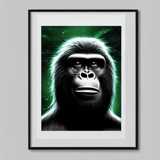 Image similar to UHD photorealistic Cosmic Borg Ape in the style of tonalism