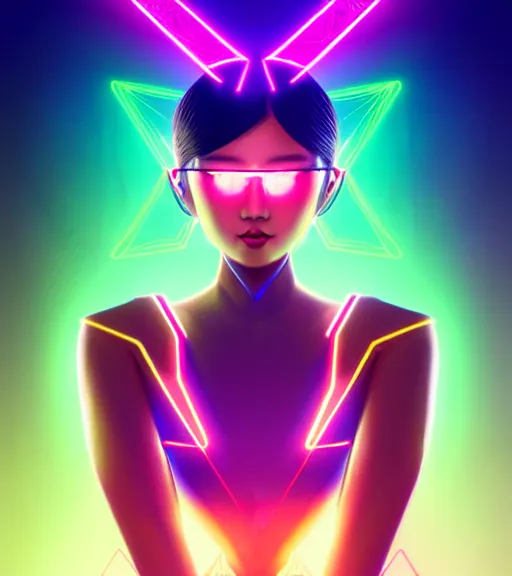 Image similar to symmetry!! asian princess of technology, solid cube of light, hard edges, product render retro - futuristic poster scifi, lasers and neon circuits, beautiful asian princess, intricate, elegant, highly detailed, digital painting, artstation, concept art, smooth, sharp focus, illustration, dreamlike, art by artgerm