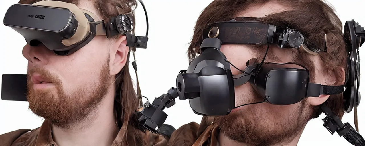 Image similar to advanced complex steampunk VR headset