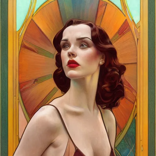 Image similar to a streamline moderne painting in the style of donato giancola, and in the style of charlie bowater, and in the style of alphonse mucha. symmetry, smooth, sharp focus, semi - realism, intricate detail.