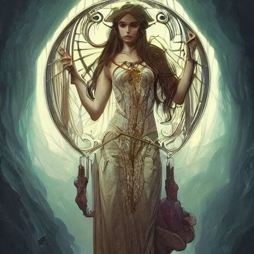 Image similar to a strange harp, d & d, fantasy, intricate, elegant, symmetrical face, highly detailed, digital painting, artstation, concept art, smooth, sharp focus, illustration, art by artgerm and greg rutkowski and alphonse mucha