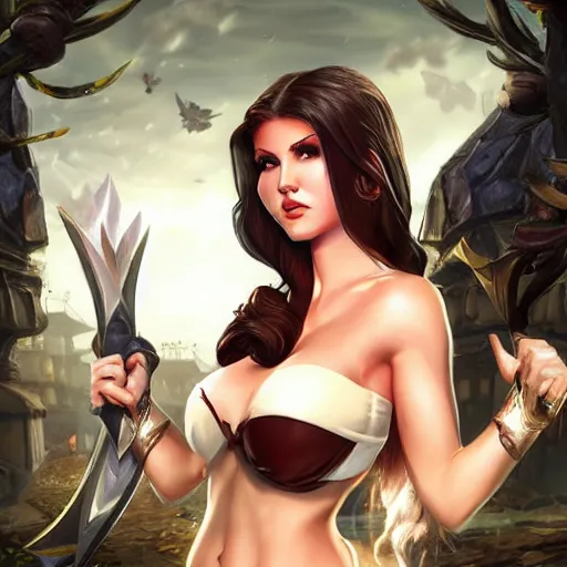 Image similar to amanda cerny as a character in the game league of legends, with a background based on the game league of legends, detailed face