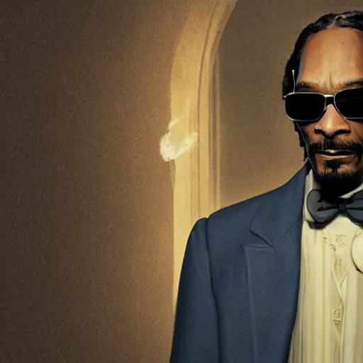 Image similar to snoop dogg as a rough dirty old man with a scruffy beard in a dark blue trenchcoat as the new doctor who, cinematic, volumetric lighting, f 8 aperture, cinematic eastman 5 3 8 4 film, photorealistic by greg rutkowski, by stanley artgerm, by alphonse mucha