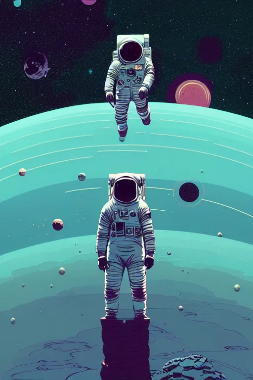 Prompt: lonely astronaut in jupiter, epic scene, by victo ngai, kilian eng vibrant colours, dynamic lighting, digital art, winning award masterpiece, fantastically beautiful, illustration, aesthetically inspired by beksinski and dan mumford, trending on artstation, art by greg rutkowski, 8 k