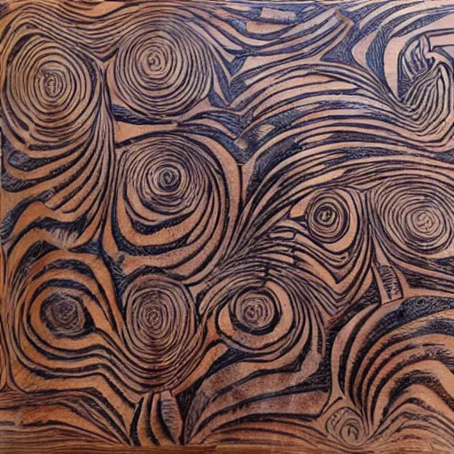 Prompt: a creative pattern that has never been seen before, HD, wood etching