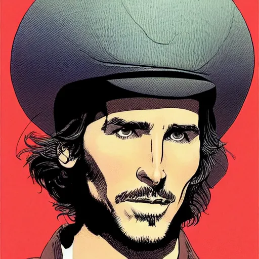 Prompt: christian bale retro minimalist portrait by jean giraud, moebius starwatcher comic, 8 k