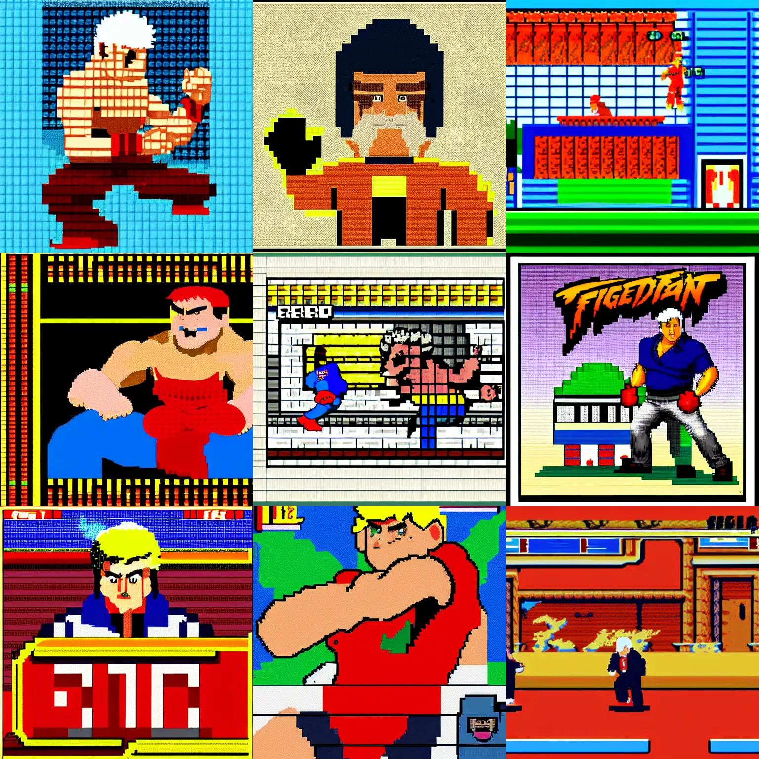 Prompt: Jay Leno in Street Fighter II, pixel art, high quality