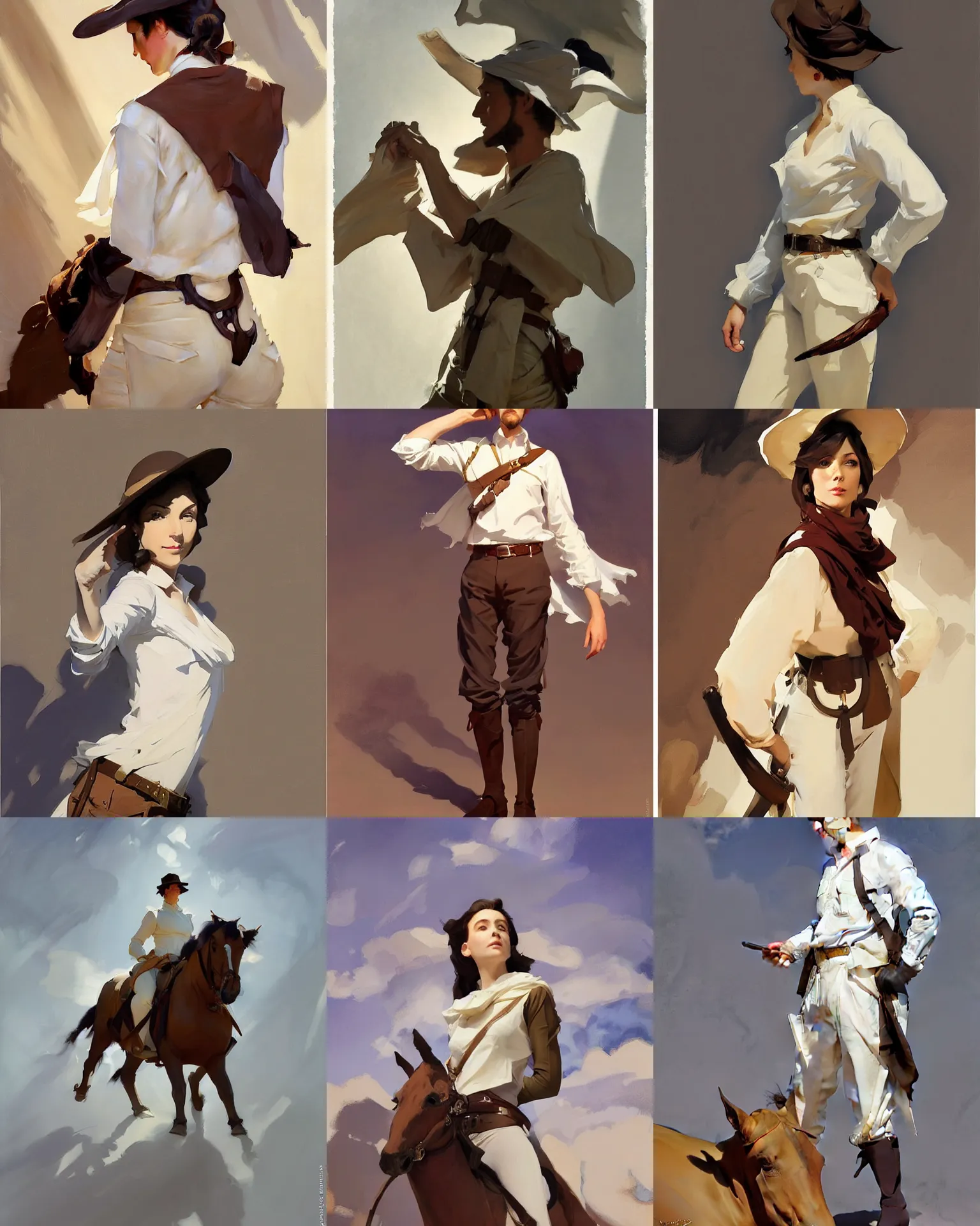 Prompt: white brown cloth fabric jodhpurs greg manchess painting by sargent and leyendecker, studio ghibli, fantasy, medium shot, asymmetrical, intricate, elegant, matte painting, illustration, hearthstone, by greg rutkowski, by greg tocchini, by james gilleard, by joe fenton