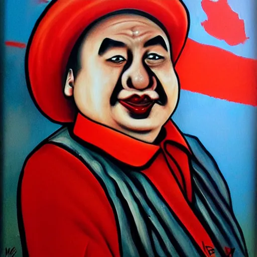 Image similar to communist clown, mao, propaganda art style painting