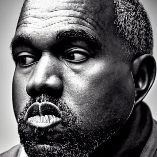 Image similar to the face of old kanye west at 6 2 years old, portrait by julia cameron, chiaroscuro lighting, shallow depth of field, 8 0 mm, f 1. 8