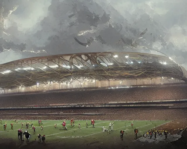 Image similar to a football stadium in the style of napoleonic france architecture, art by greg rutkowski and artgerma, stunning concept art, exterior design