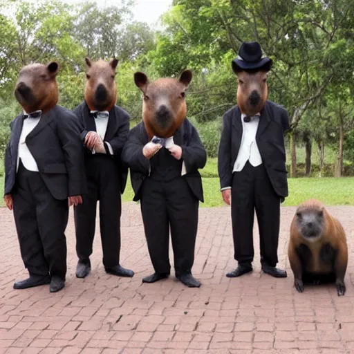 Prompt: capybaras in a barbershop quartet,