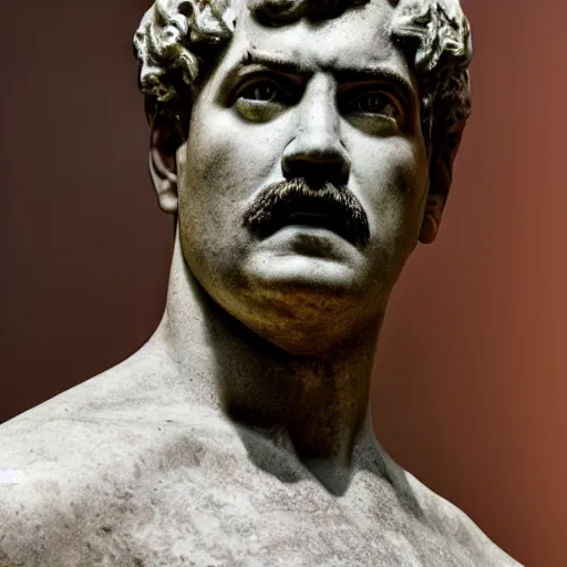 Prompt: a cracked roman marble statue of nicolas maduro, highly detailed photography