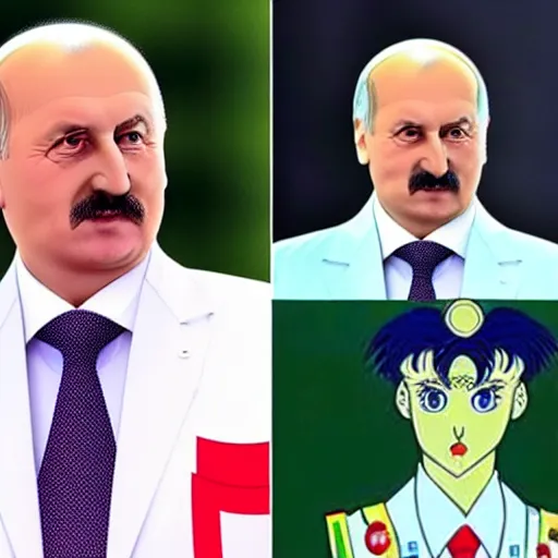 Image similar to president of belorussia, alexander lukashenko in style of sailor moon, princess lukashenko, anime, perfect faces, fine details