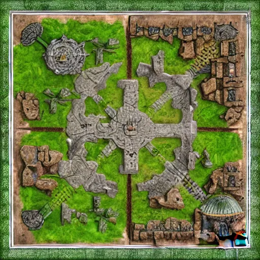 Image similar to overhead RPG battlemap of a stone fort sitting above a swamp, drivethruRPG top seller popular