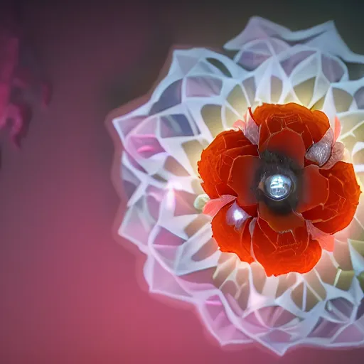 Prompt: scary horror diamond glowing flower, 8 k, super detailed, octane render, vfx, super realistic, unreal engine 5, cinematic