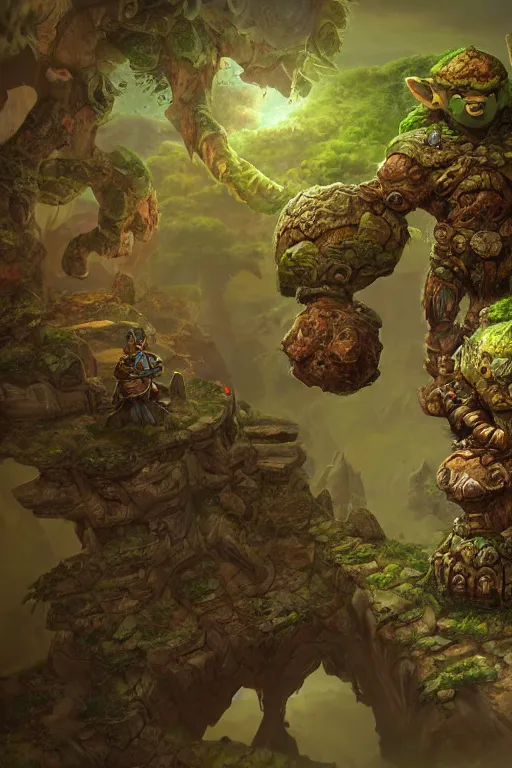 Image similar to zelda fantasy art giant golem troll wood rock greeble gemstone, global illumination ray tracing hdr fanart arstation by sung choi and eric pfeiffer and gabriel garza and casper konefal