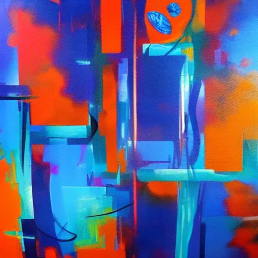 Image similar to once in a blue moon, abstract art, futurism, acrylic painting