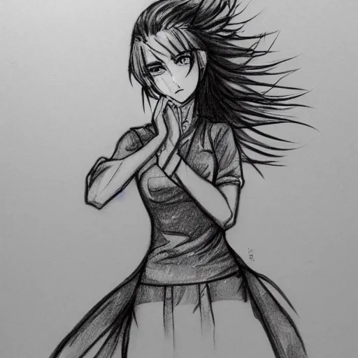 Prompt: sketch of manga girl in dramatic pose